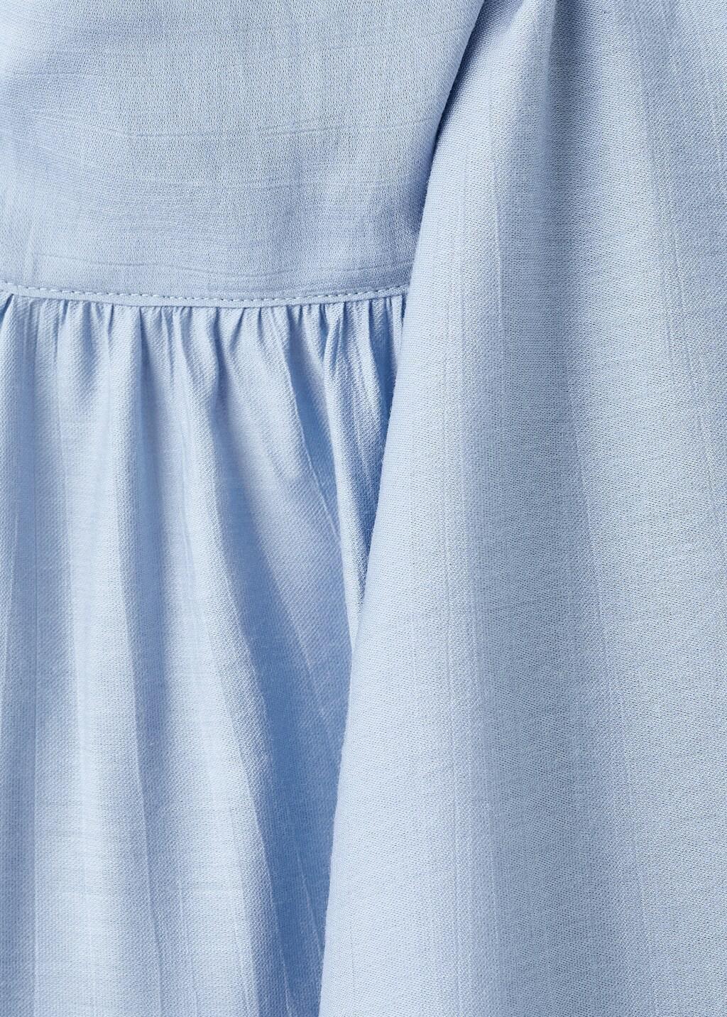 Blue Textured Blouse With Foulard, Medium Blue, medium