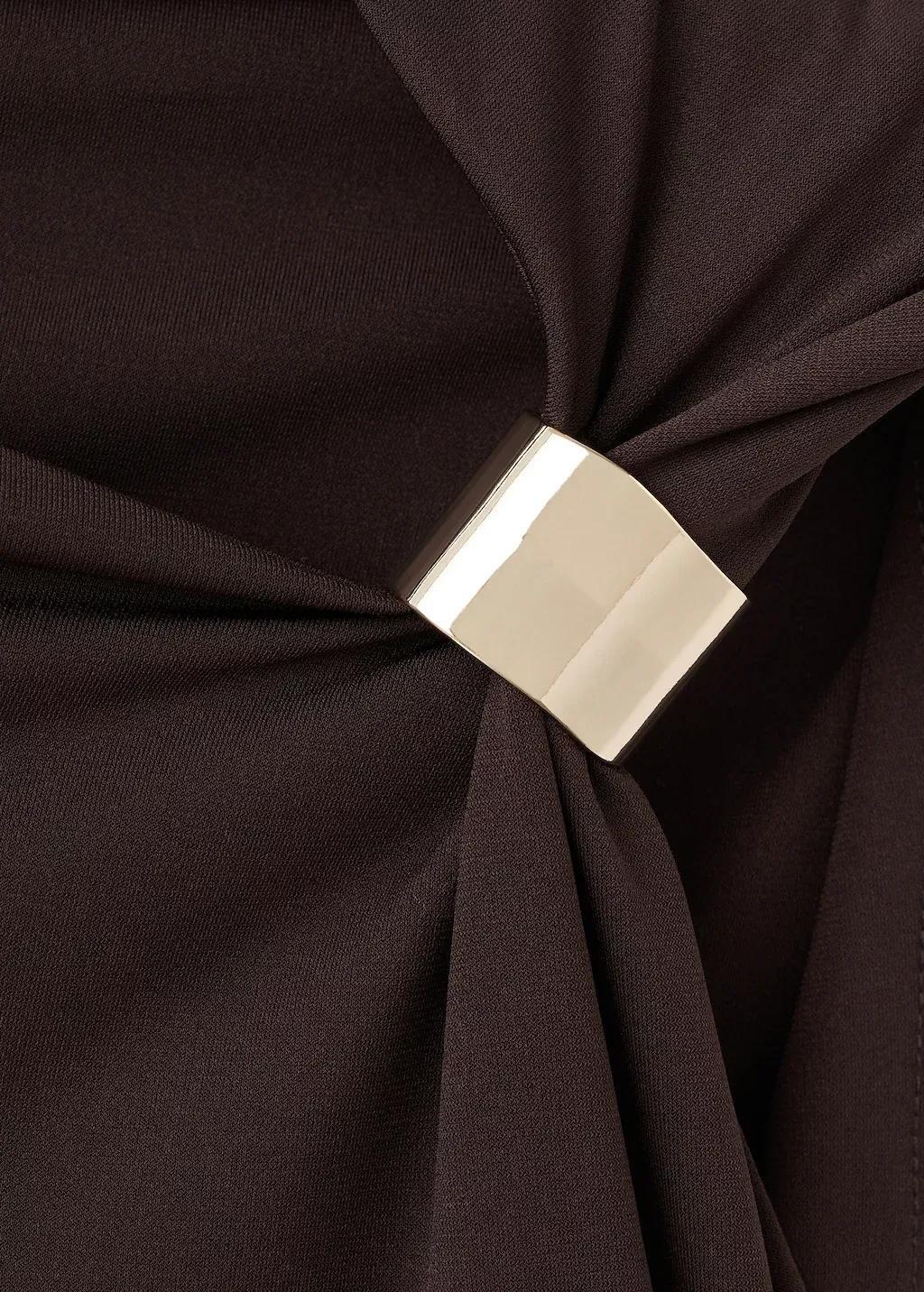 BROWN Dress with asymmetrical neck and metallic detail, 0201_30, medium