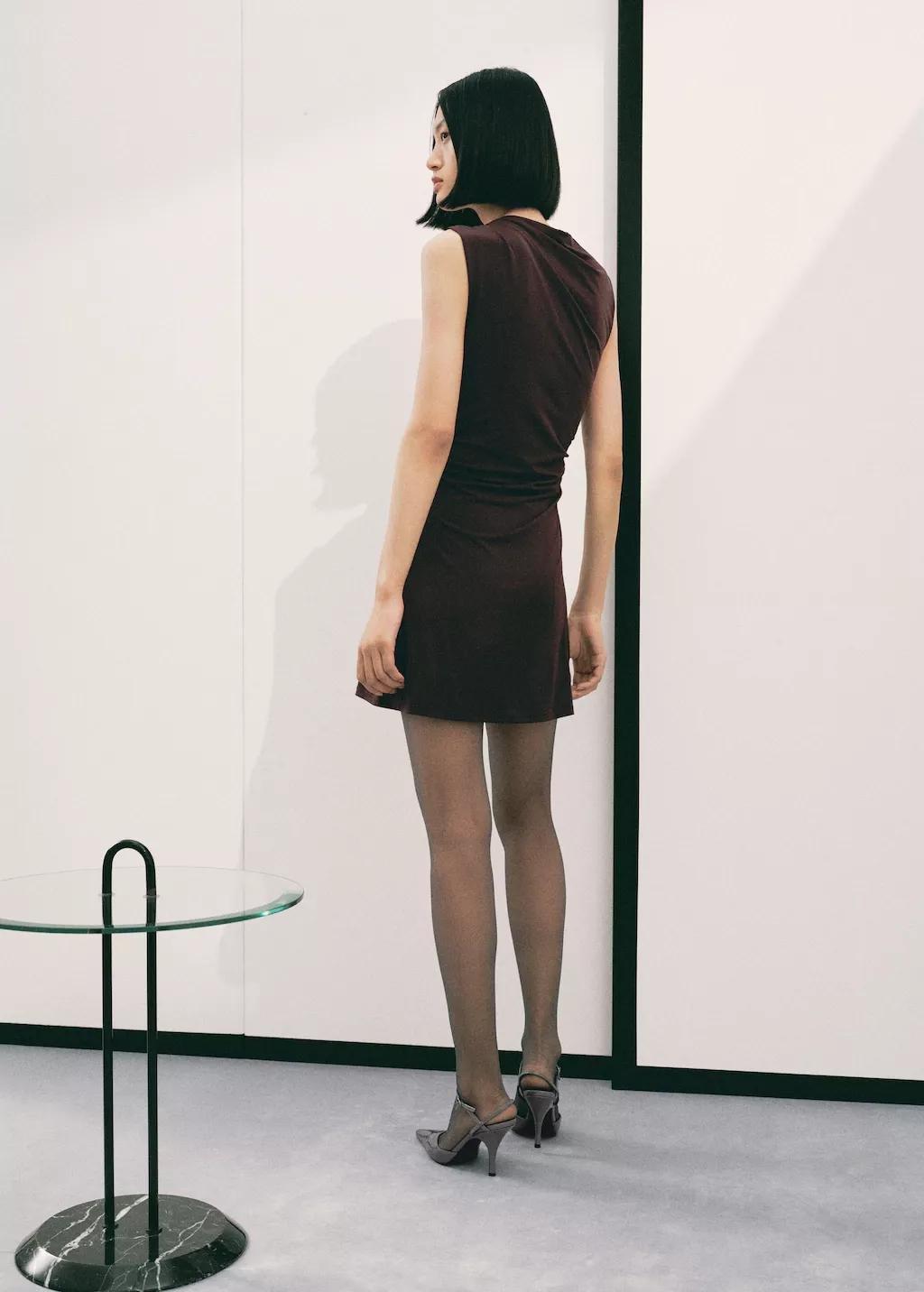 BROWN Dress with asymmetrical neck and metallic detail, 0201_30, large image number 2