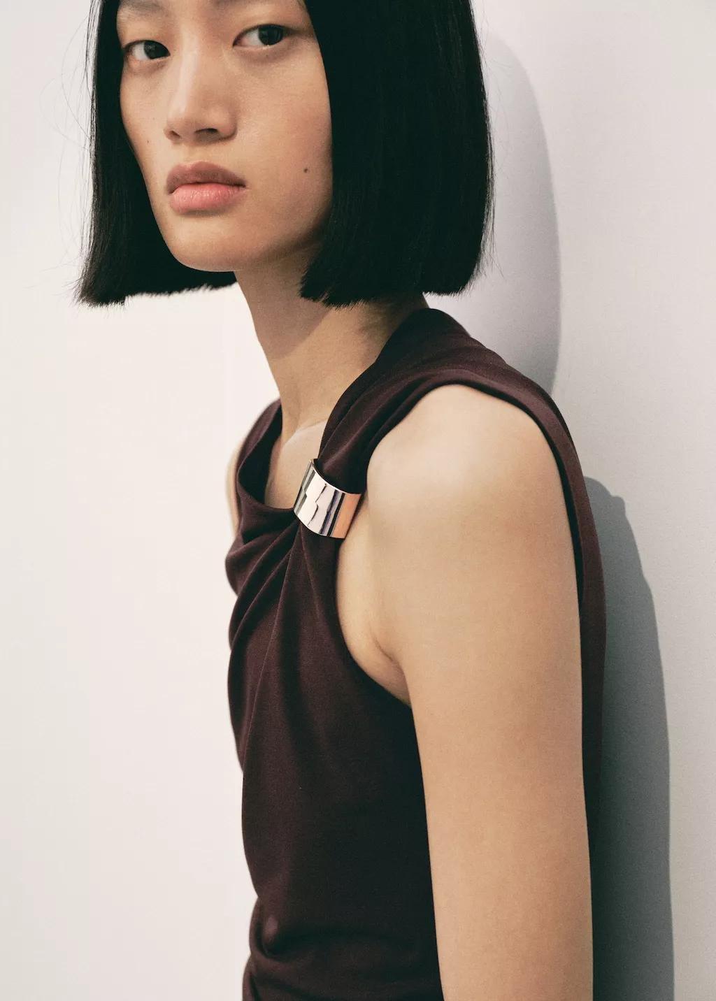 BROWN Dress with asymmetrical neck and metallic detail, 0201_30, large image number 3