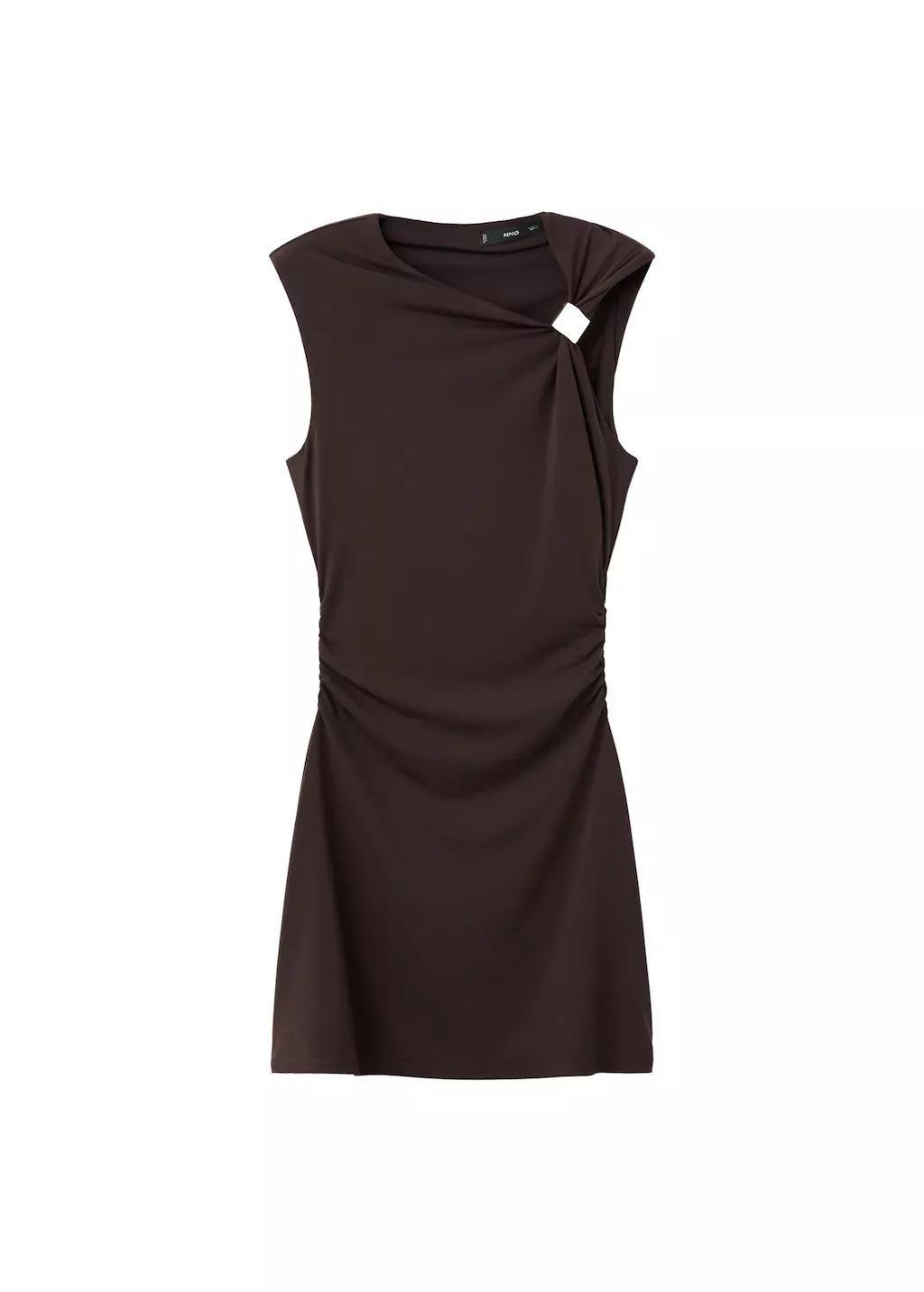 BROWN Dress with asymmetrical neck and metallic detail, 0201_30, large image number 5