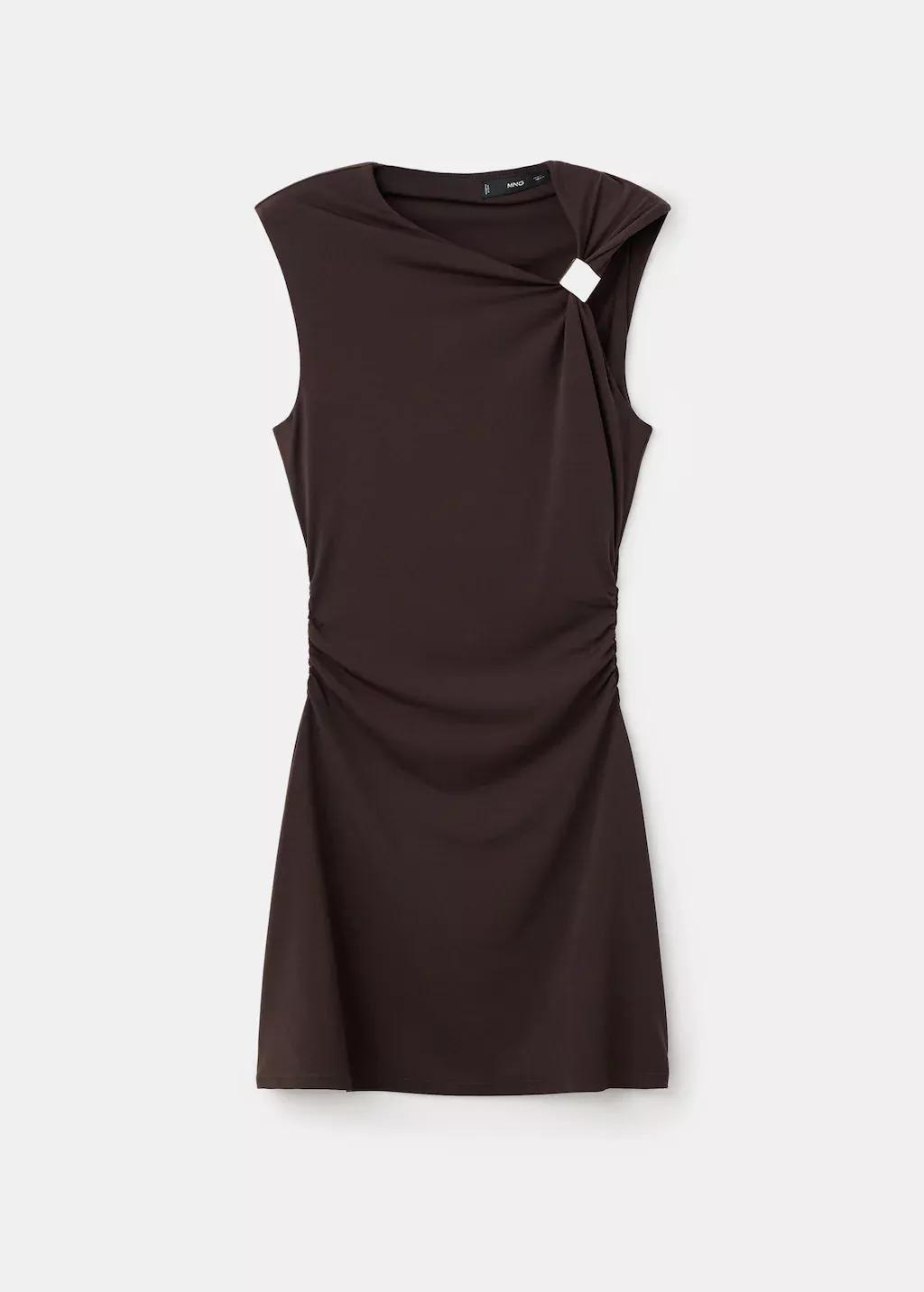 BROWN Dress with asymmetrical neck and metallic detail, 0201_30, large image number 6