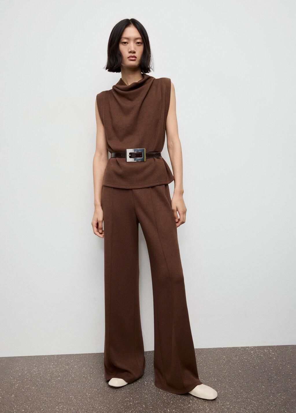 Brown Draped Neck Top, 0201_30, large image number 0