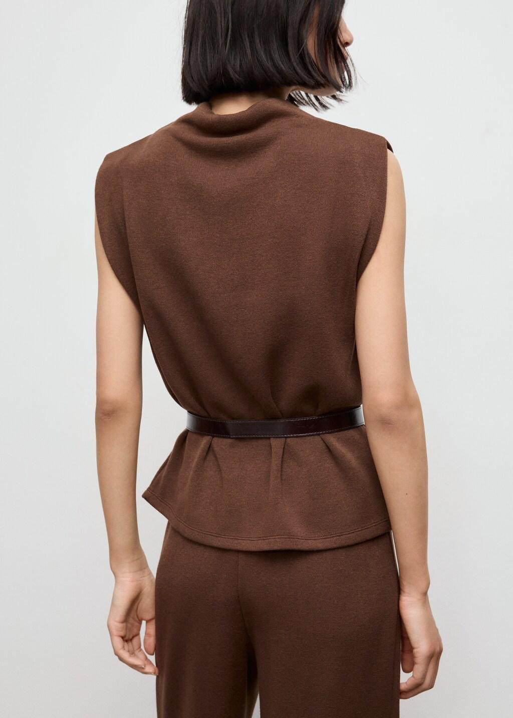 Brown Draped Neck Top, 0201_30, large image number 2