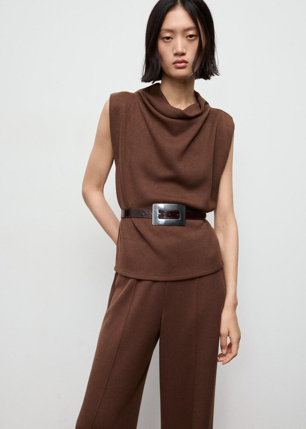 Brown Draped Neck Top, 0201_30, large image number 3