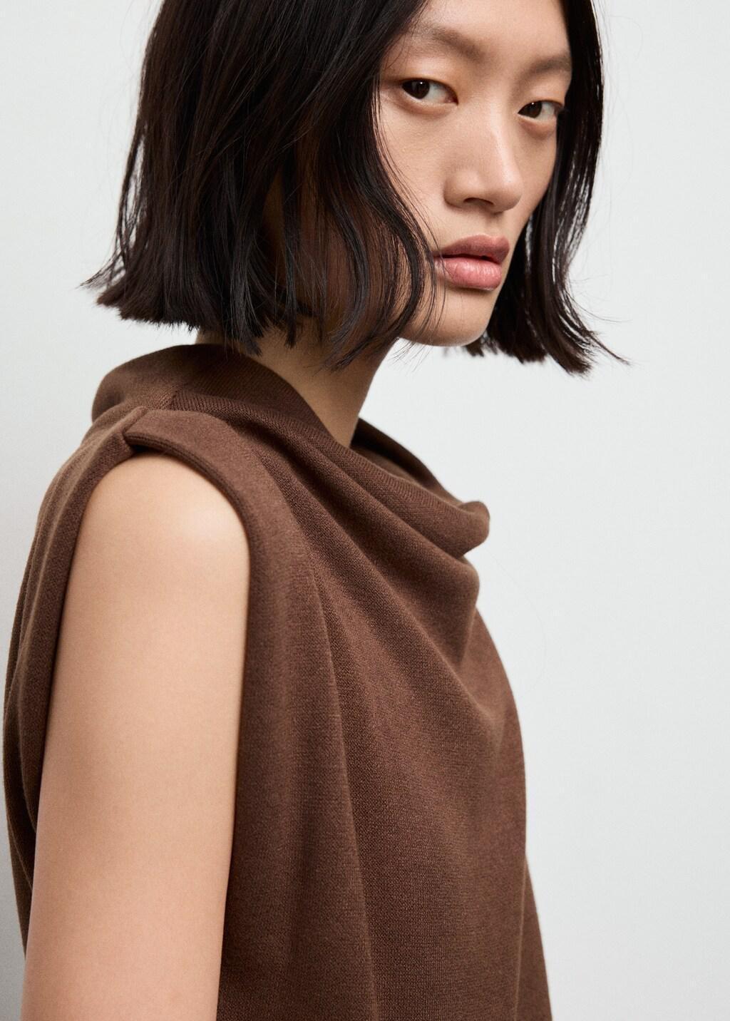 Brown Draped Neck Top, 0201_30, large image number 4