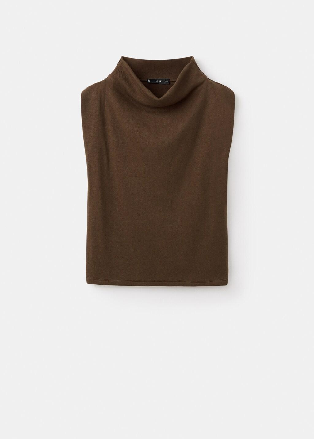 Brown Draped Neck Top, 0201_30, large image number 6
