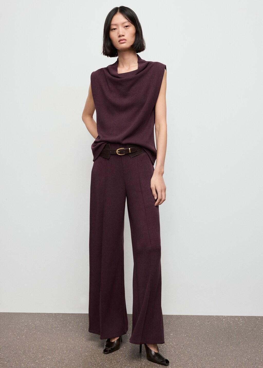 Red Draped Neck Top, Dark Red, medium