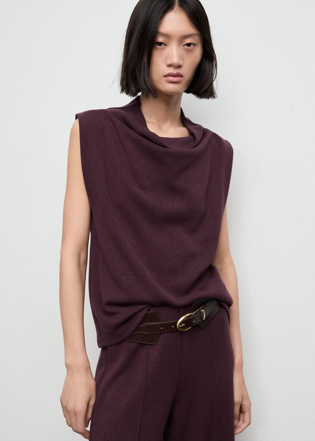 Red Draped Neck Top, Dark Red, large image number 3