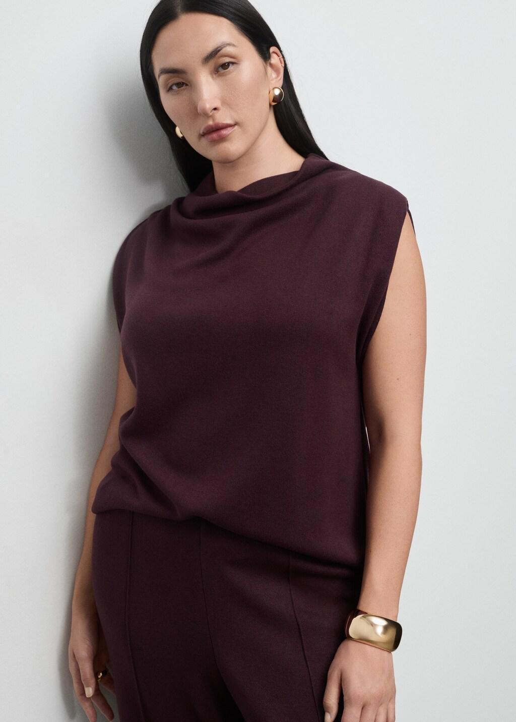Red Draped Neck Top, Dark Red, large image number 6