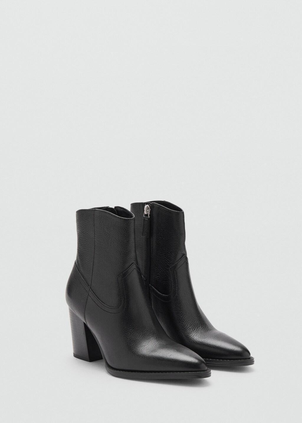 Black Leather Pointed Ankle Boots, Black, large image number 0