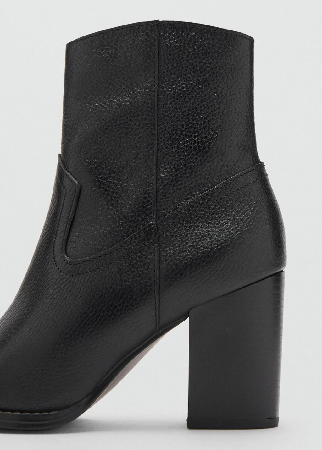 Black Leather Pointed Ankle Boots, Black, large image number 1