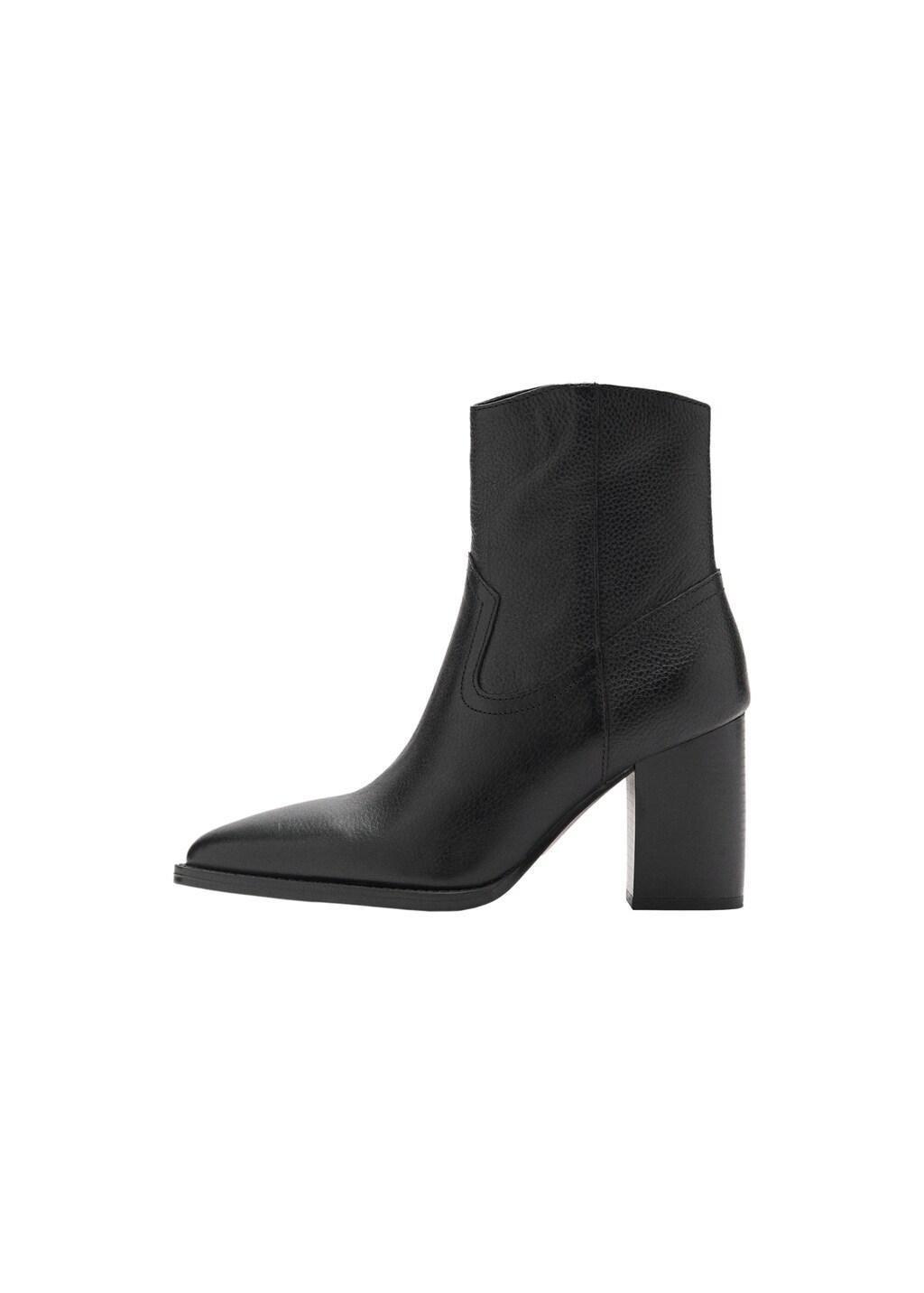 Black Leather Pointed Ankle Boots, Black, large image number 3