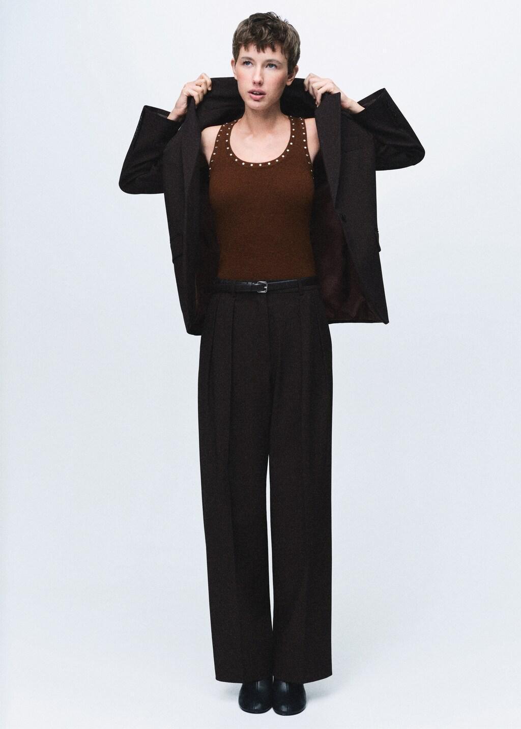 BROWN Knitted top with studs, Brown, large image number 0