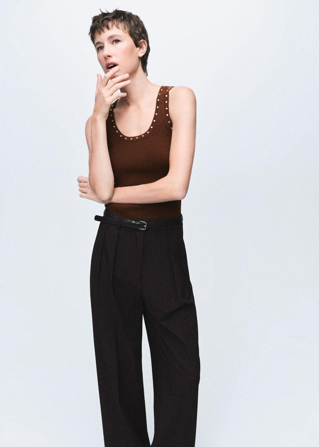 BROWN Knitted top with studs, Brown, large image number 3
