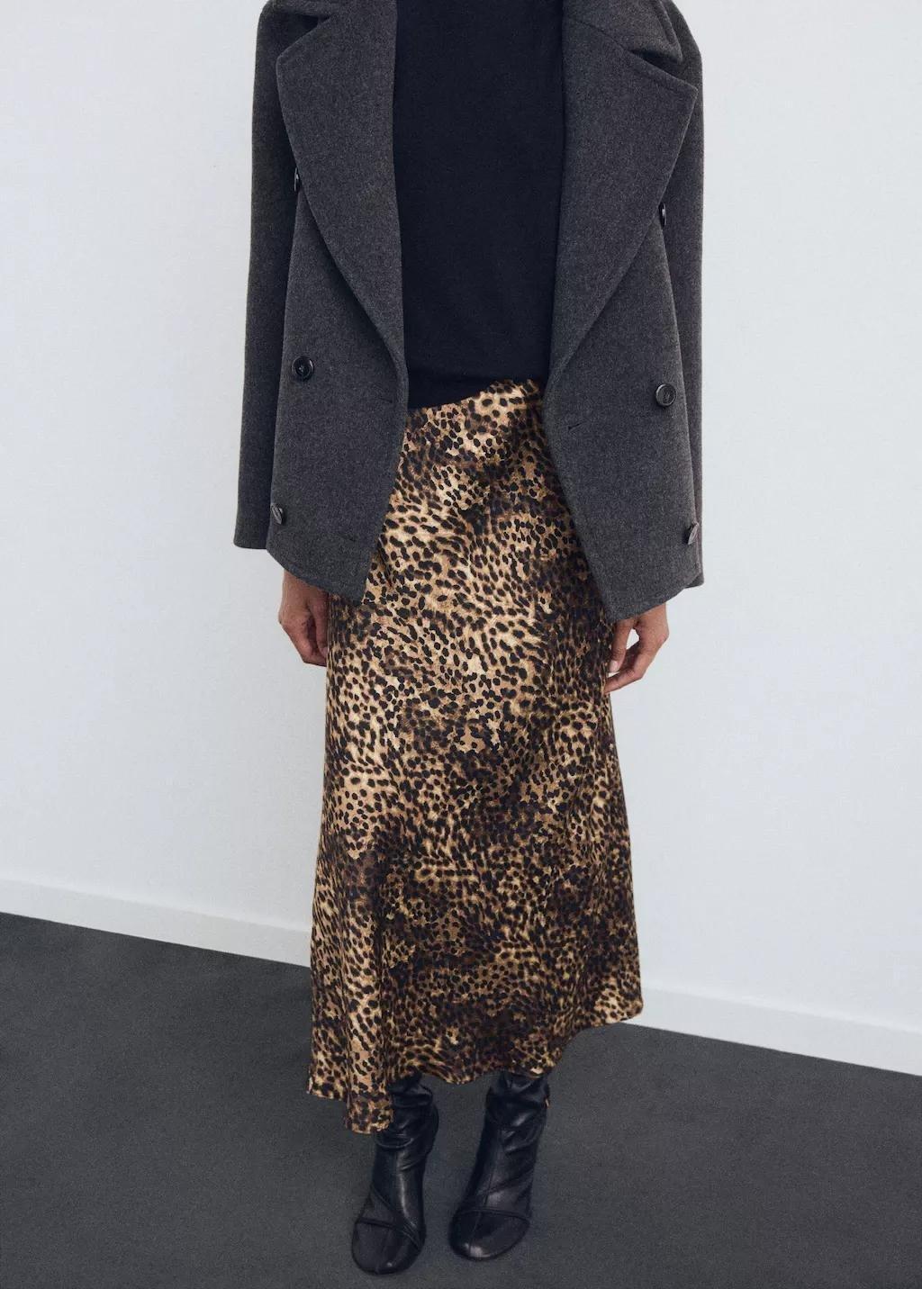 BROWN Leopard-print satin skirt, Brown, large image number 3