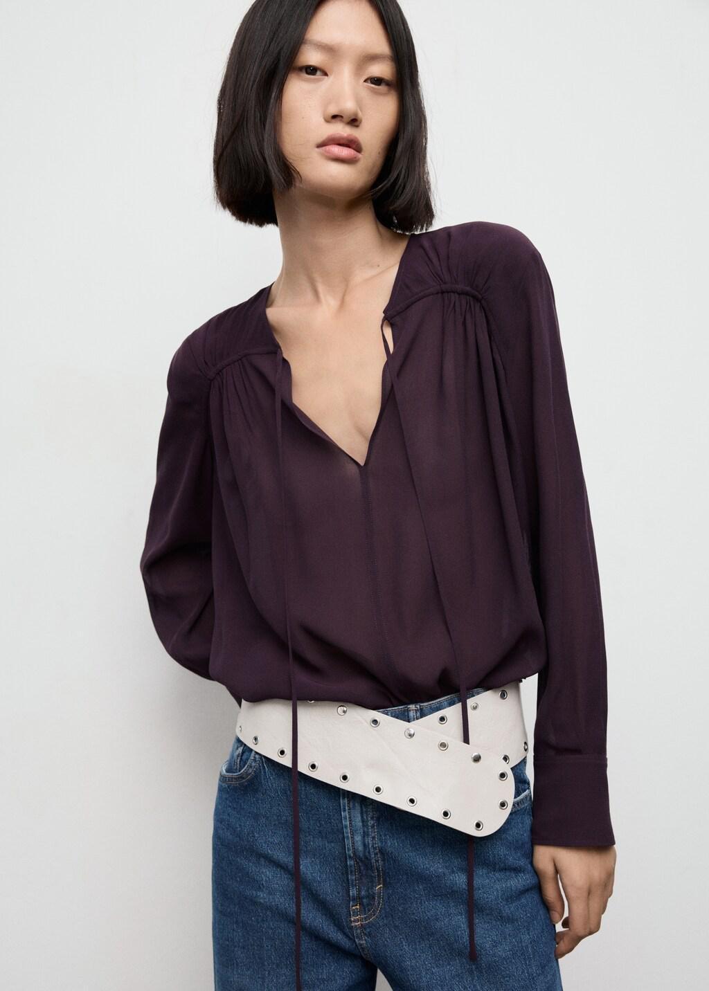 Red Chiffon Blouse With Bow Neckline, 0201_78, large image number 3