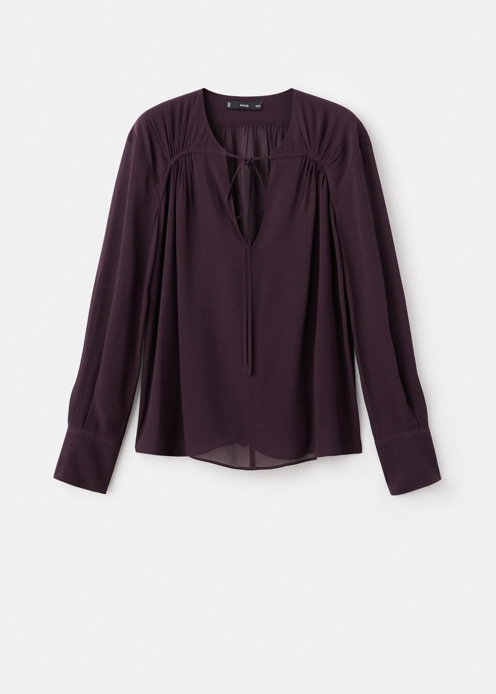 Red Chiffon Blouse With Bow Neckline, Dark Red, large image number 6