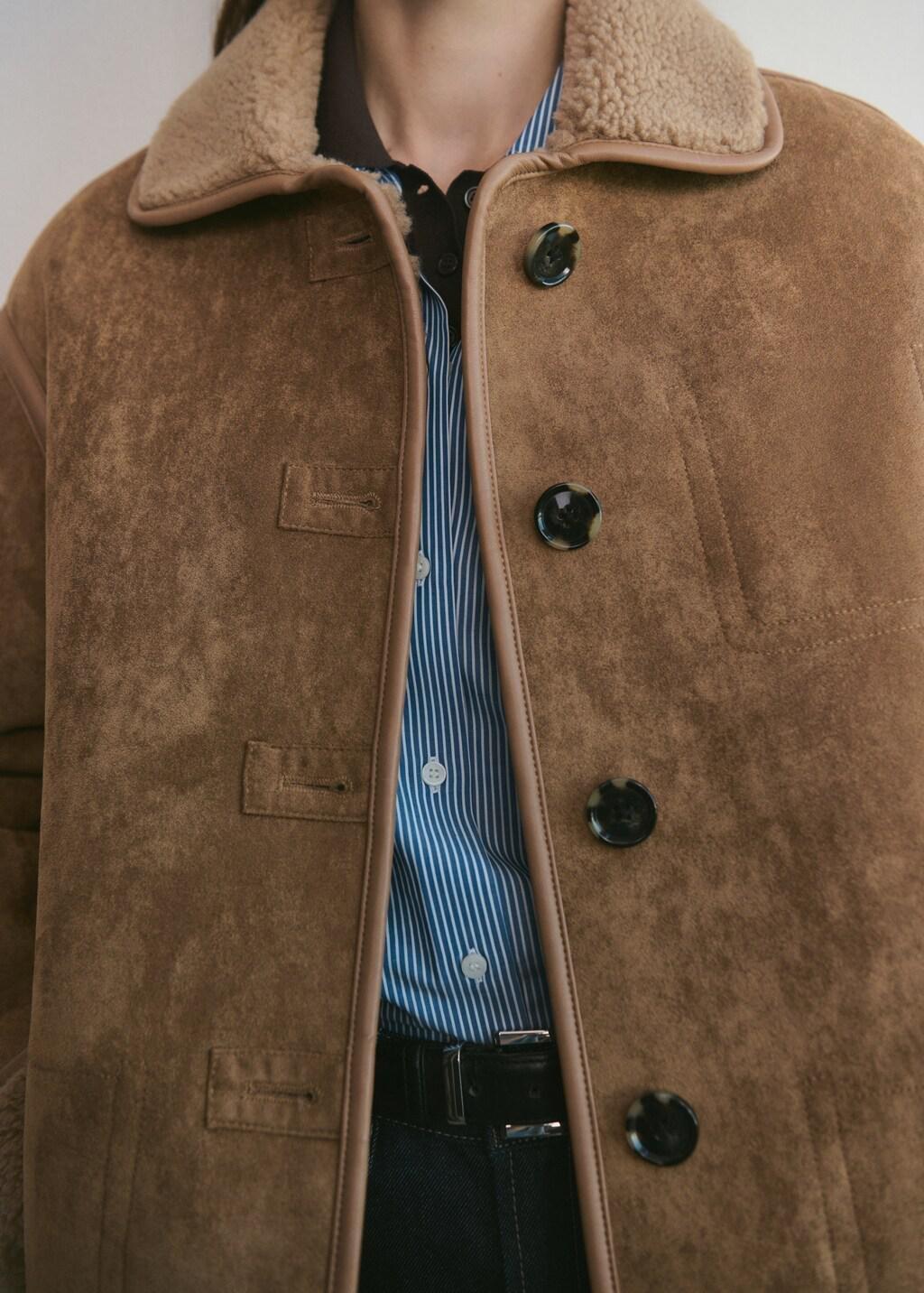 MEDIUM BROWN Faux-shearling leather-effect coat, Medium Brown, large image number 3