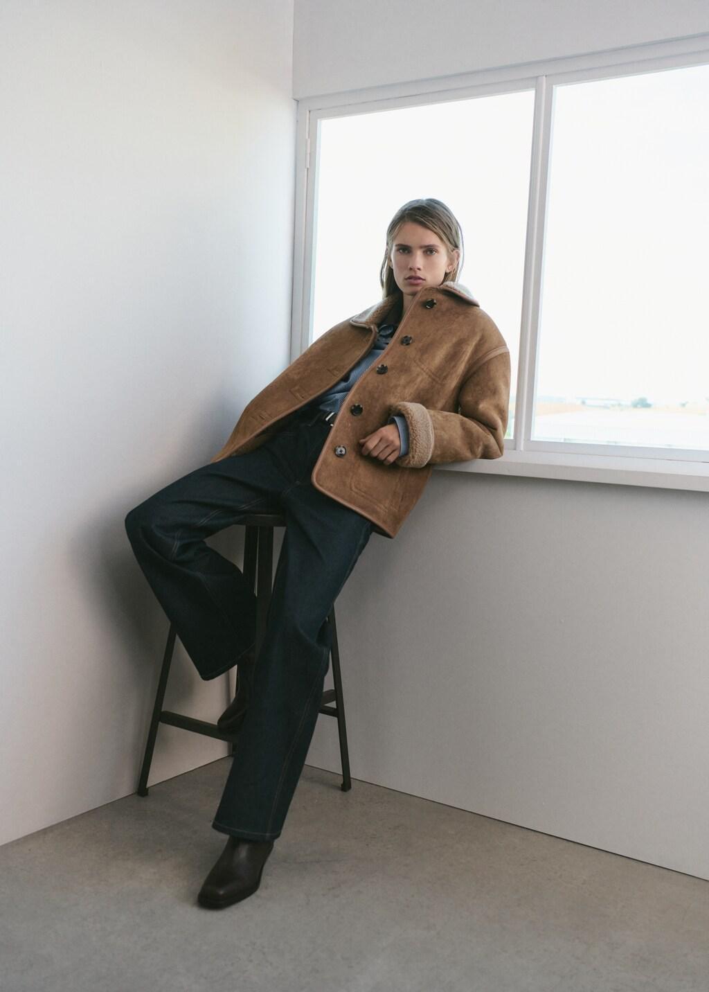 MEDIUM BROWN Faux-shearling leather-effect coat, Medium Brown, large image number 5