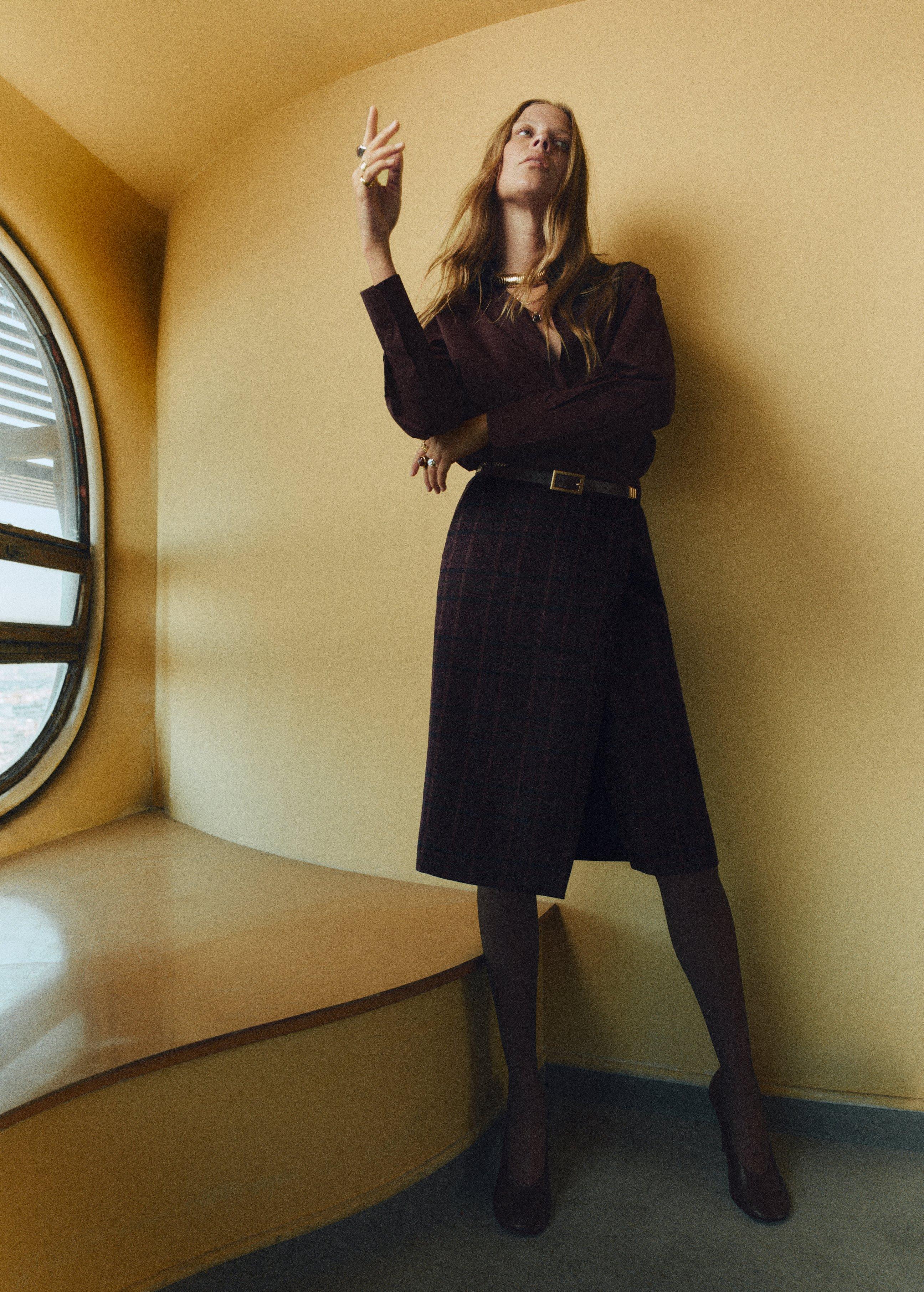 Red Check Wrap Skirt, Dark Red, large image number 0