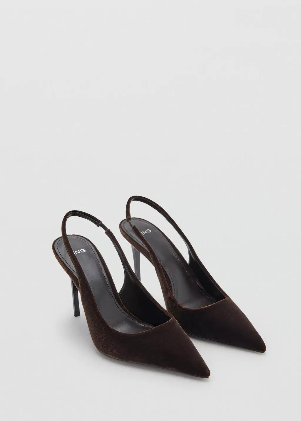 DARK BROWN Velvet heeled shoes, 0201_32, medium