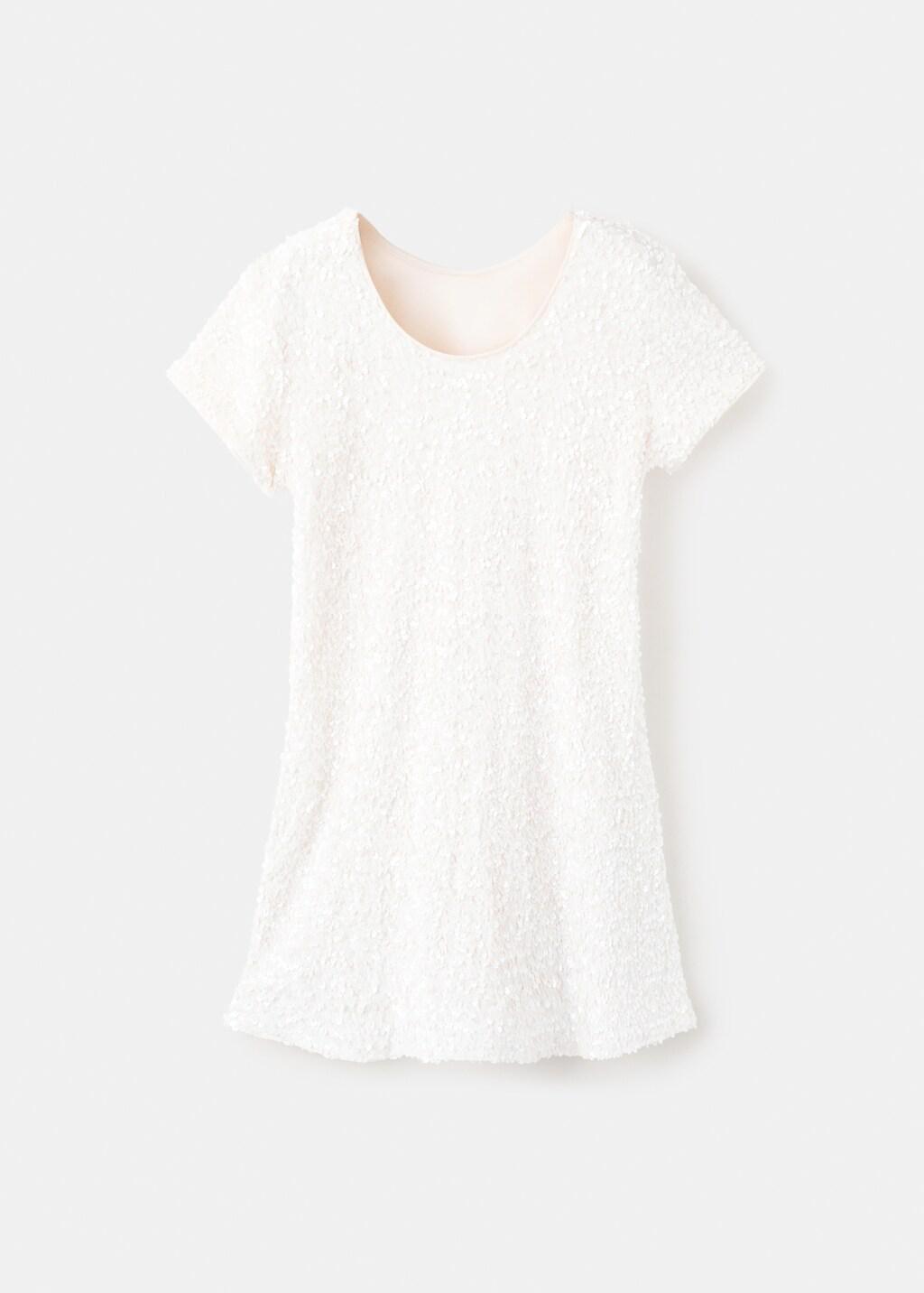 Cream Short Dress With Sequins, Natural White, large image number 0