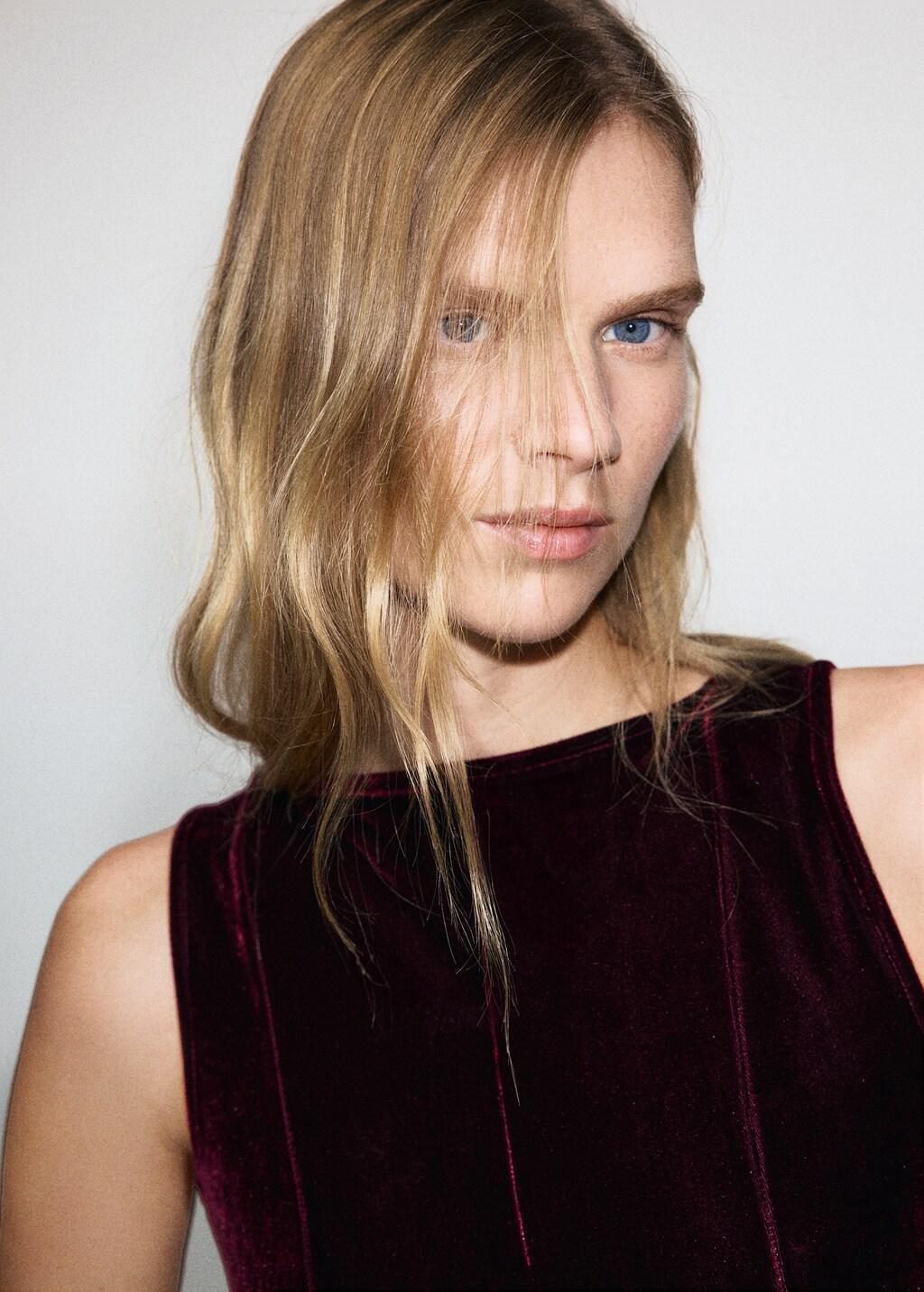 Red Velvet Dress With Seams, 0201_78, large image number 2