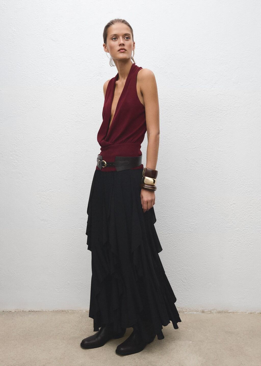 BROWN V-neck knitted top, Brown, large image number 0