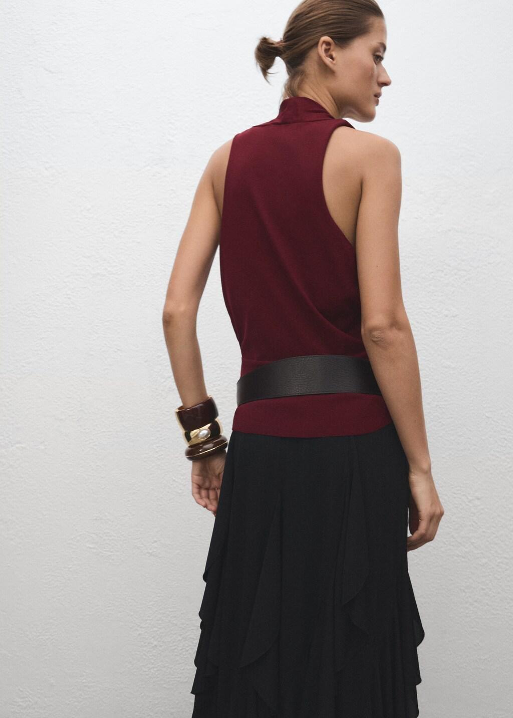 BROWN V-neck knitted top, Brown, medium