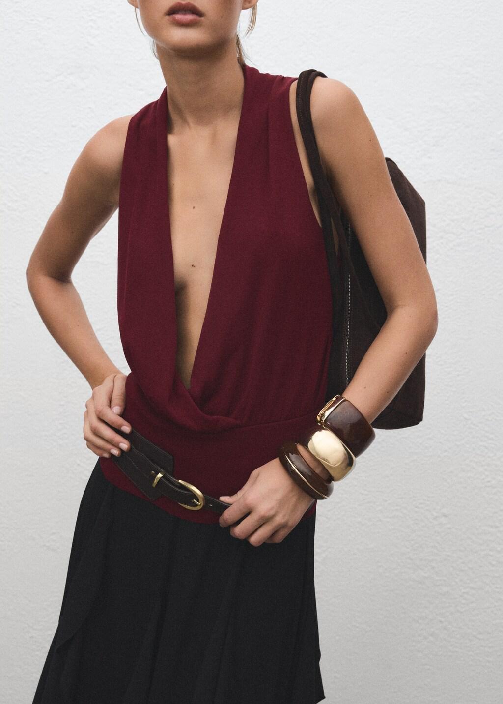 BROWN V-neck knitted top, Brown, large image number 6