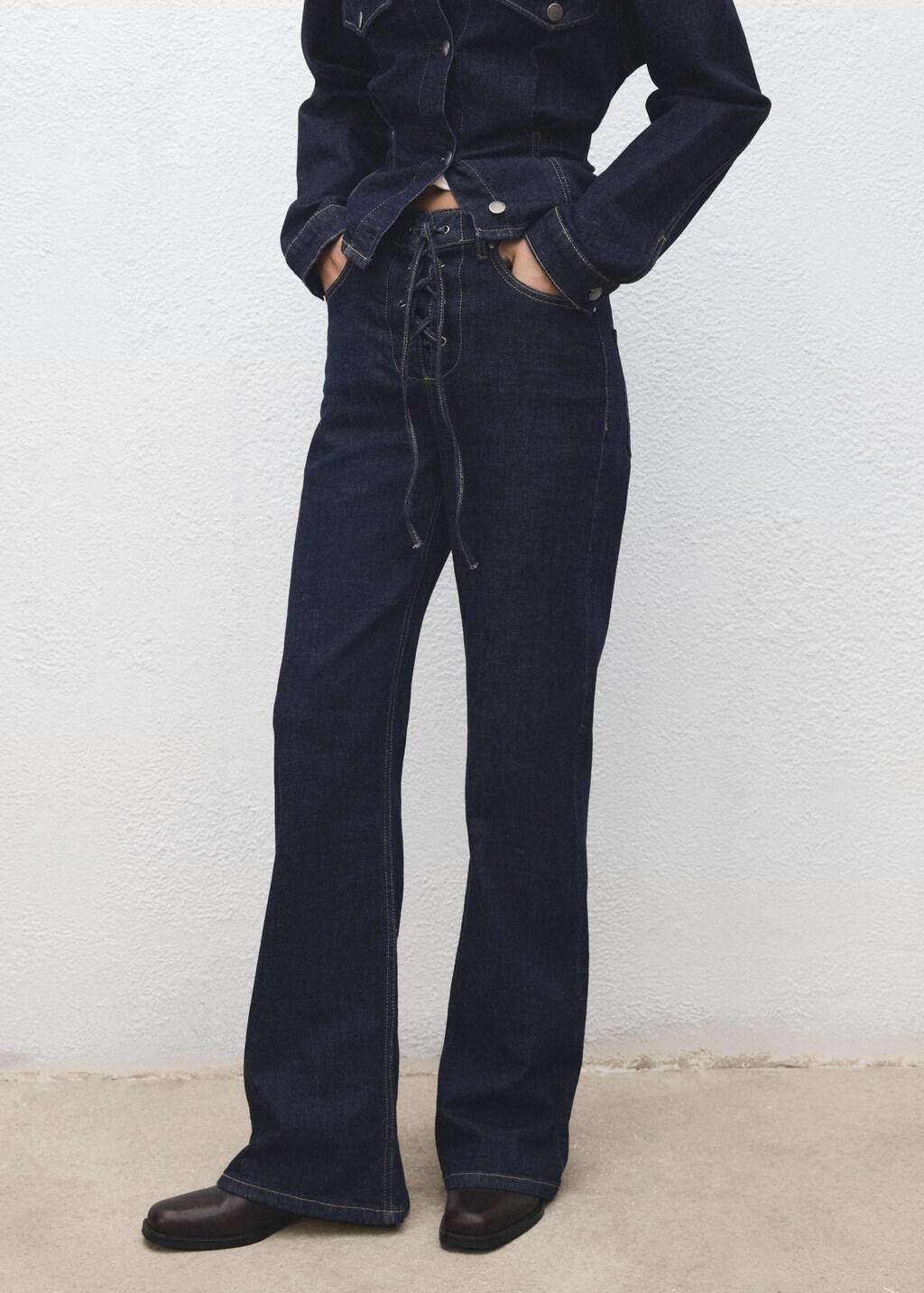 Blue Flare Jeans With Drawstrings, Open Blue, large image number 3