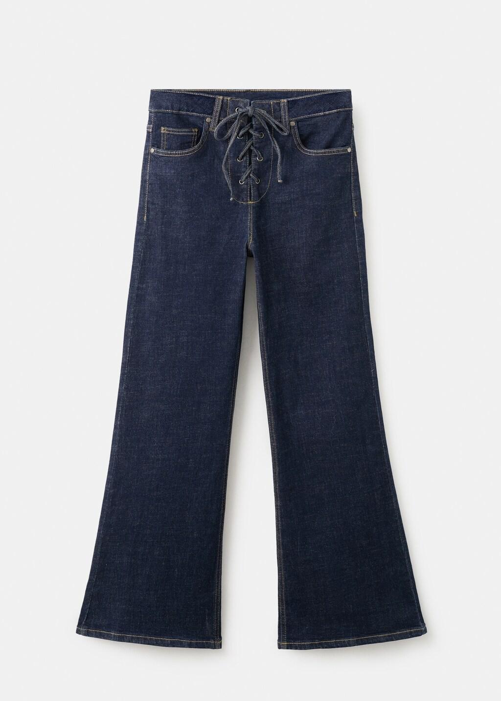 Blue Flare Jeans With Drawstrings, Open Blue, large image number 6