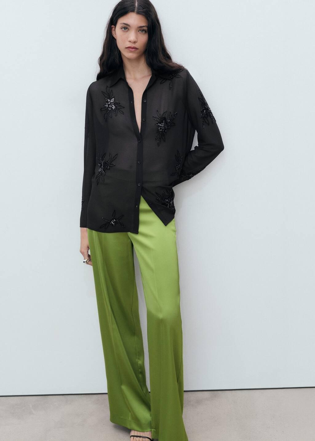 BLACK Semi-transparent shirt with rhinestone embroidery, Black, large image number 3