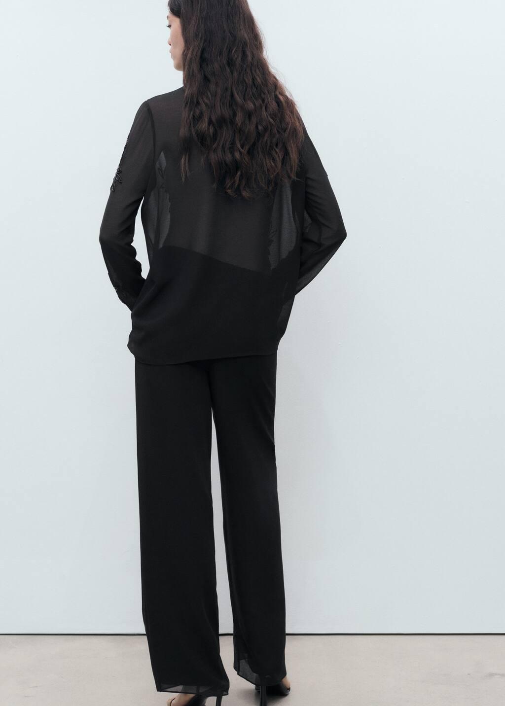 BLACK Semi-transparent shirt with rhinestone embroidery, Black, large image number 5