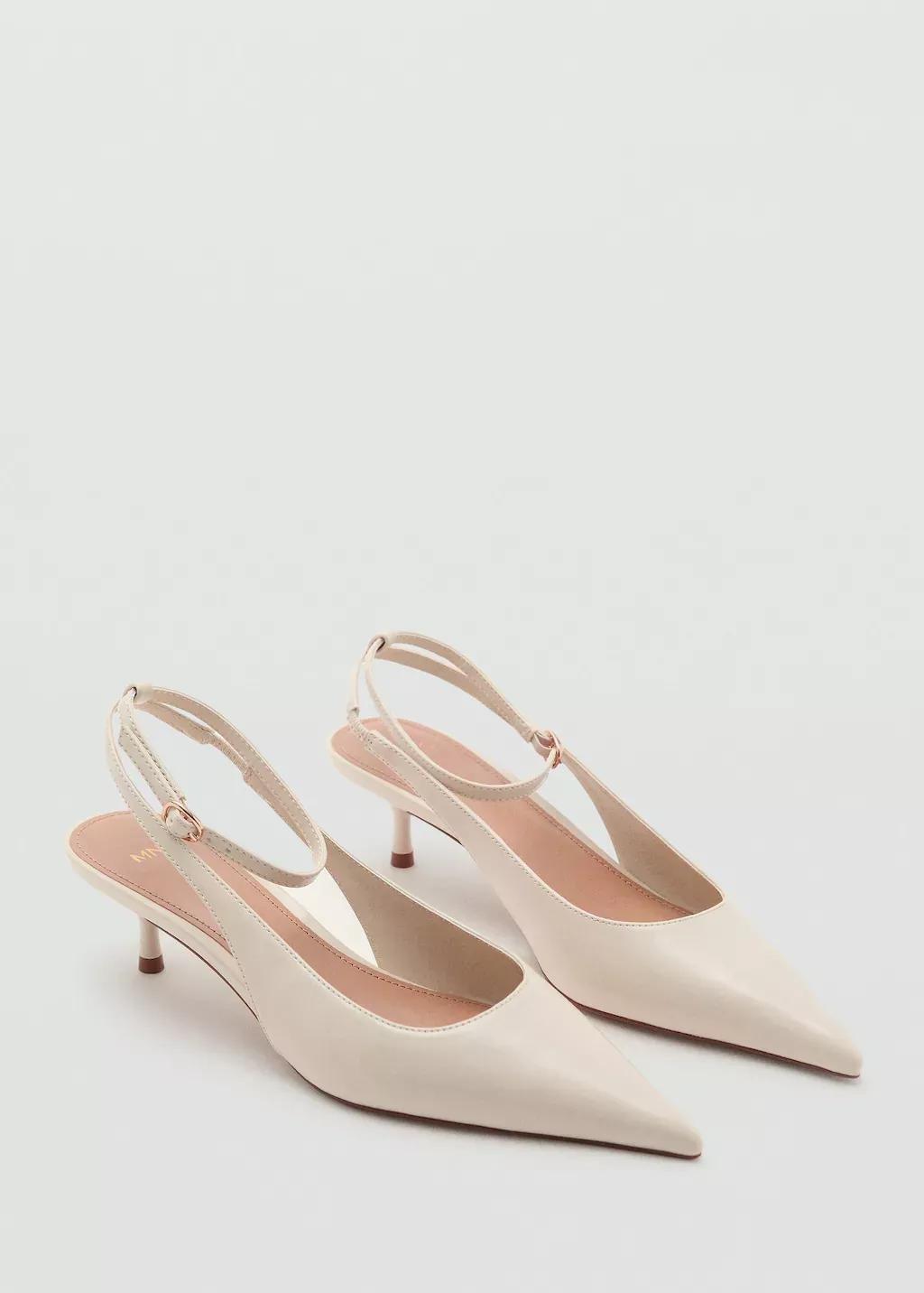 Beige Kitten-Heel Pointed Shoes, , large image number 0