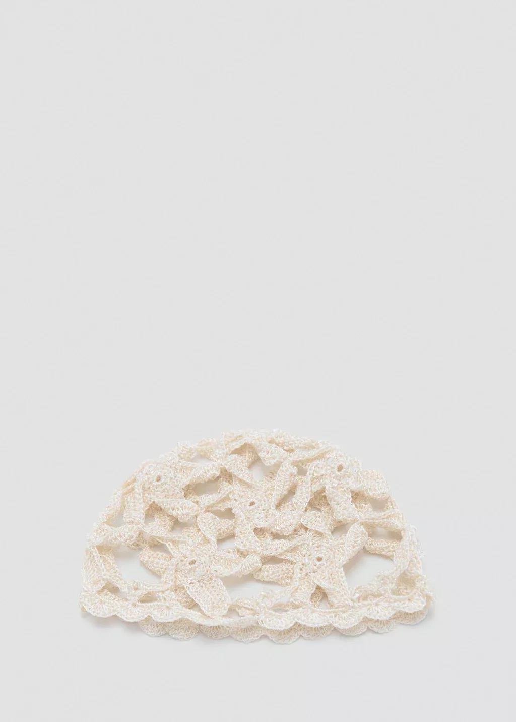 Beige Crochet Hat With Star Design, Light Beige, large image number 2