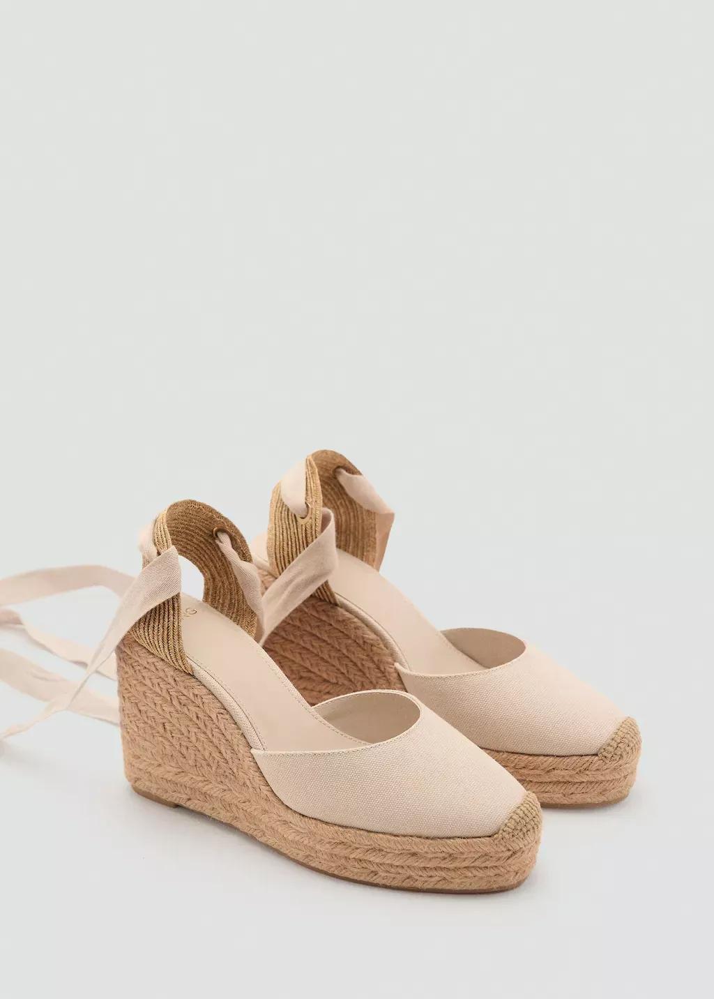 Beige Combined Tied Wedges, , large image number 0