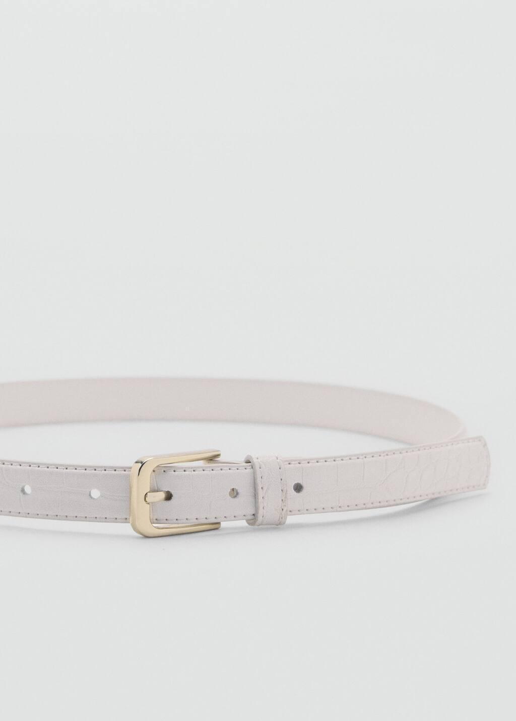 Beige Fine Croco Leather-Effect Belt, , large image number 0