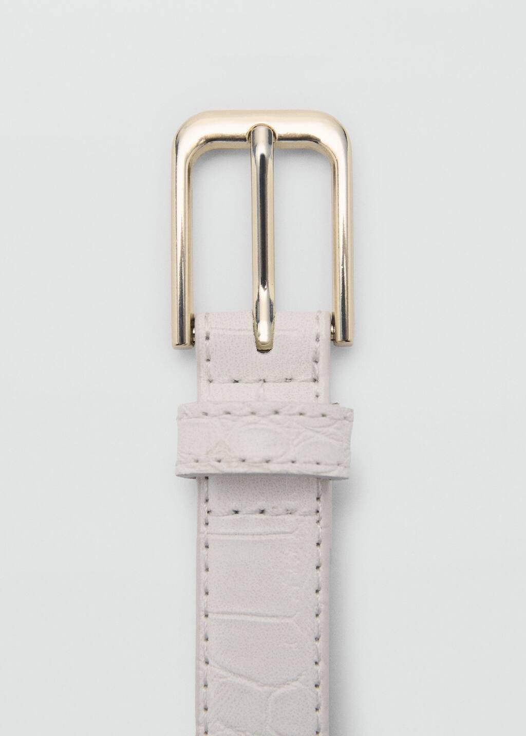 Beige Fine Croco Leather-Effect Belt, , large image number 1