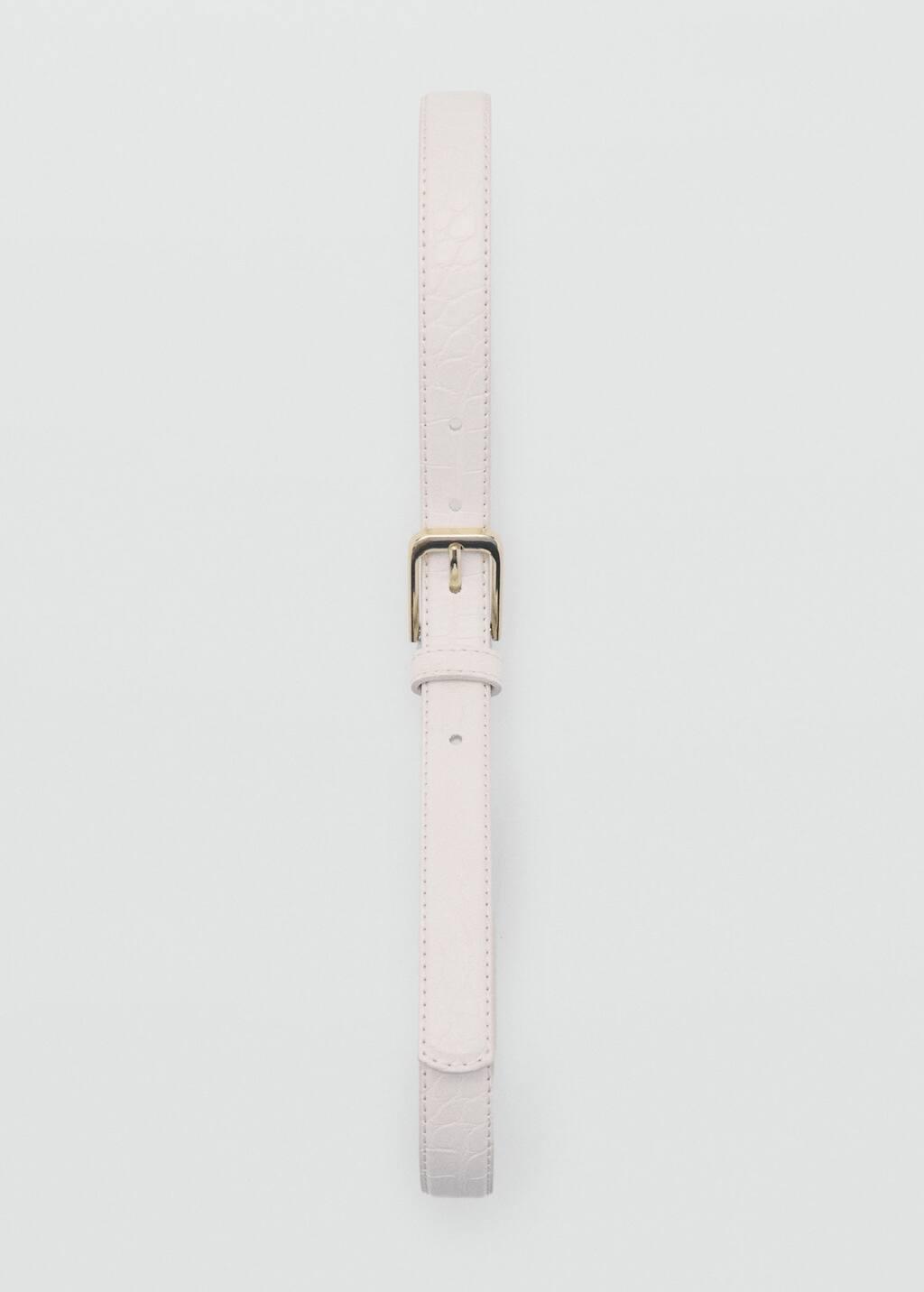 Beige Fine Croco Leather-Effect Belt, , large image number 2