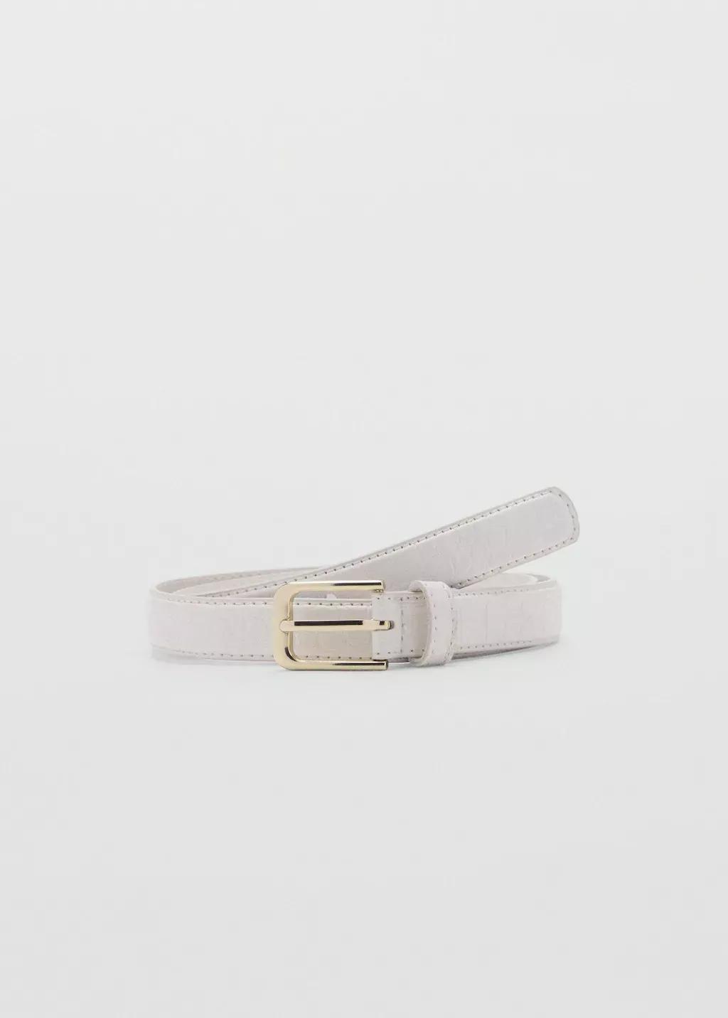 Beige Fine Croco Leather-Effect Belt, , large image number 3