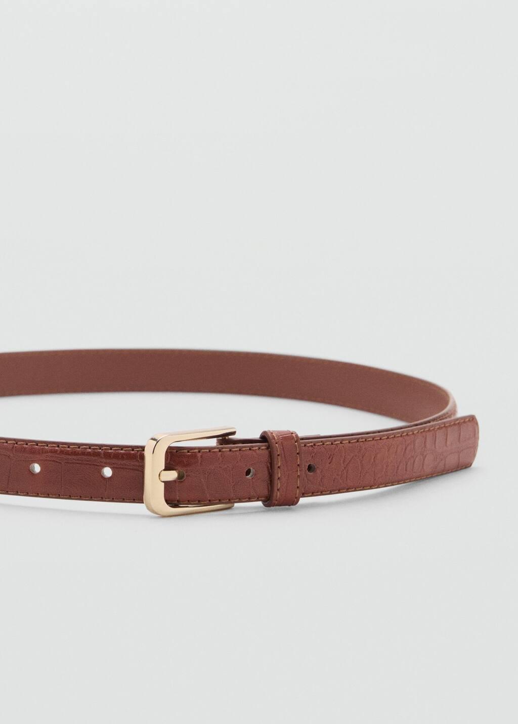 Brown Fine Croco Leather-Effect Belt, , large image number 0