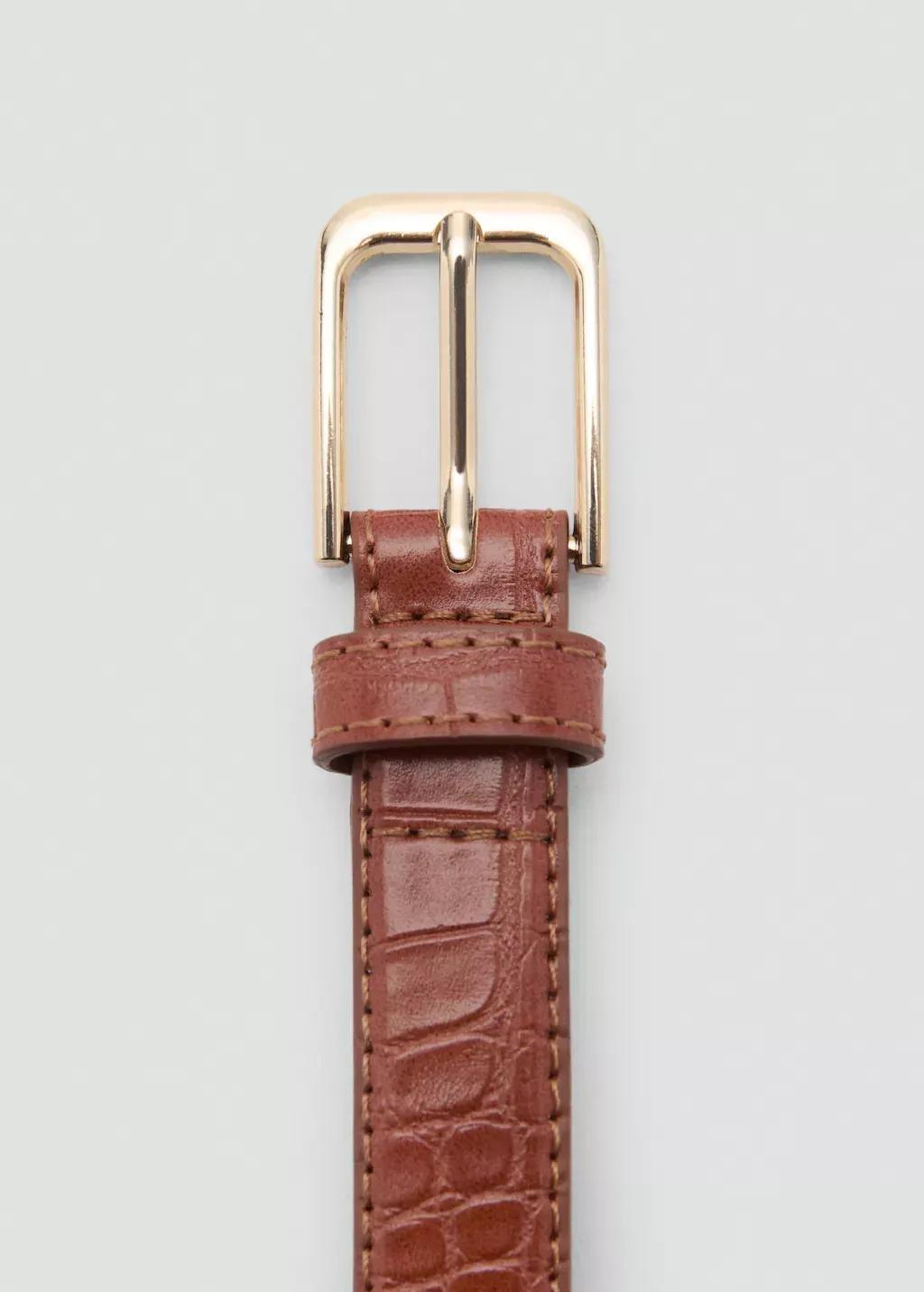Brown Fine Croco Leather-Effect Belt, , large image number 1