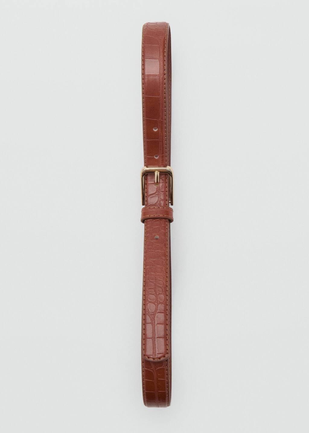 Brown Fine Croco Leather-Effect Belt, , large image number 2