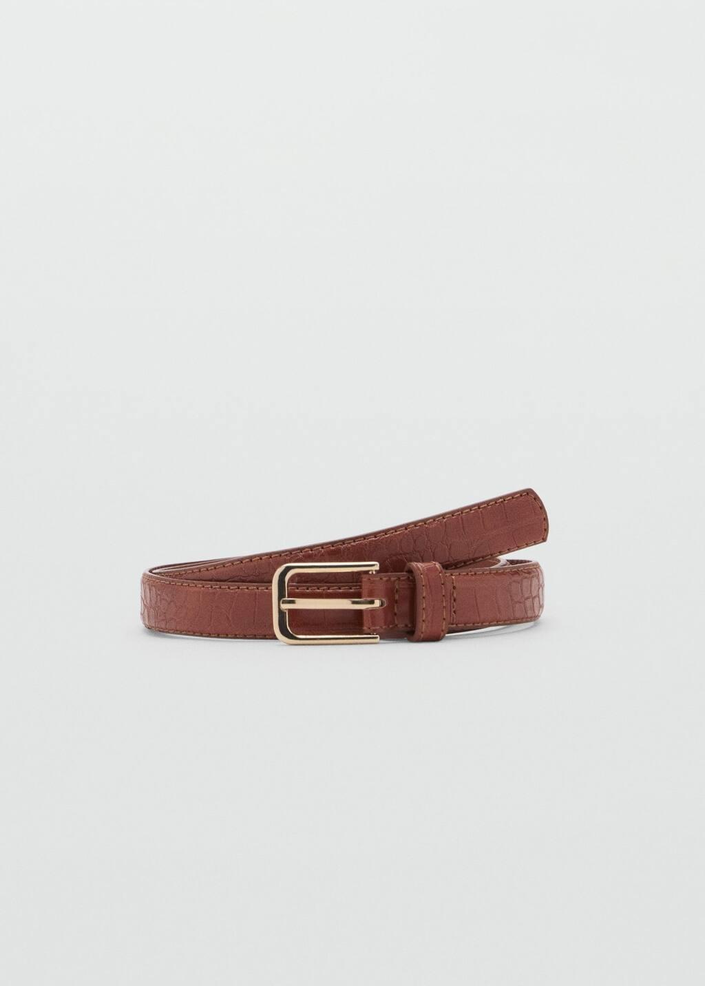 Brown Fine Croco Leather-Effect Belt, , large image number 3