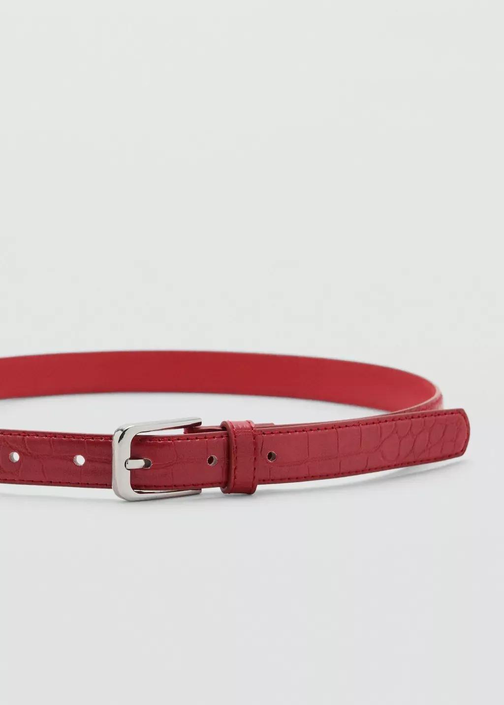 Red Fine Croco Leather-Effect Belt, , large image number 0
