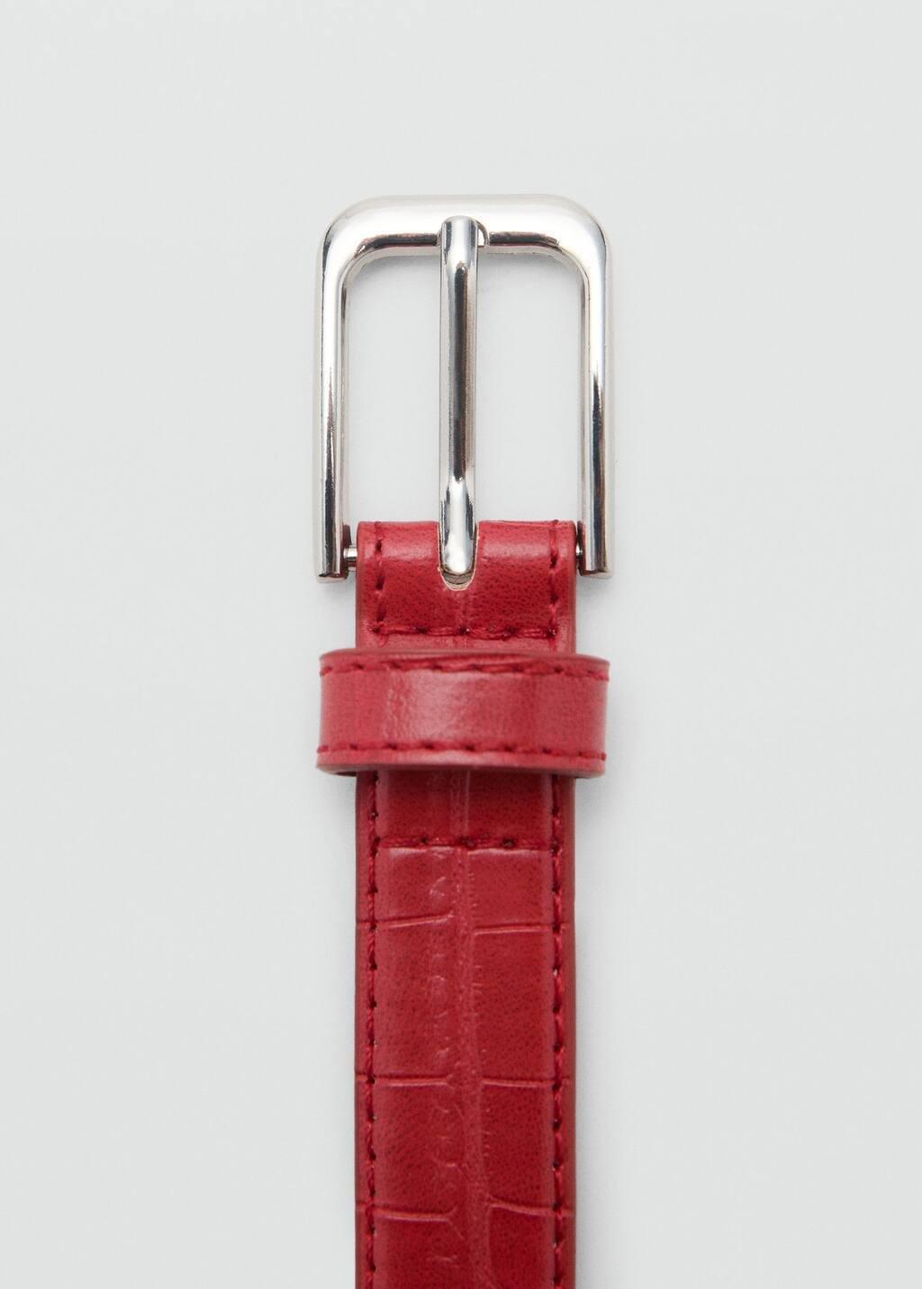 Red Fine Croco Leather-Effect Belt, , large image number 1