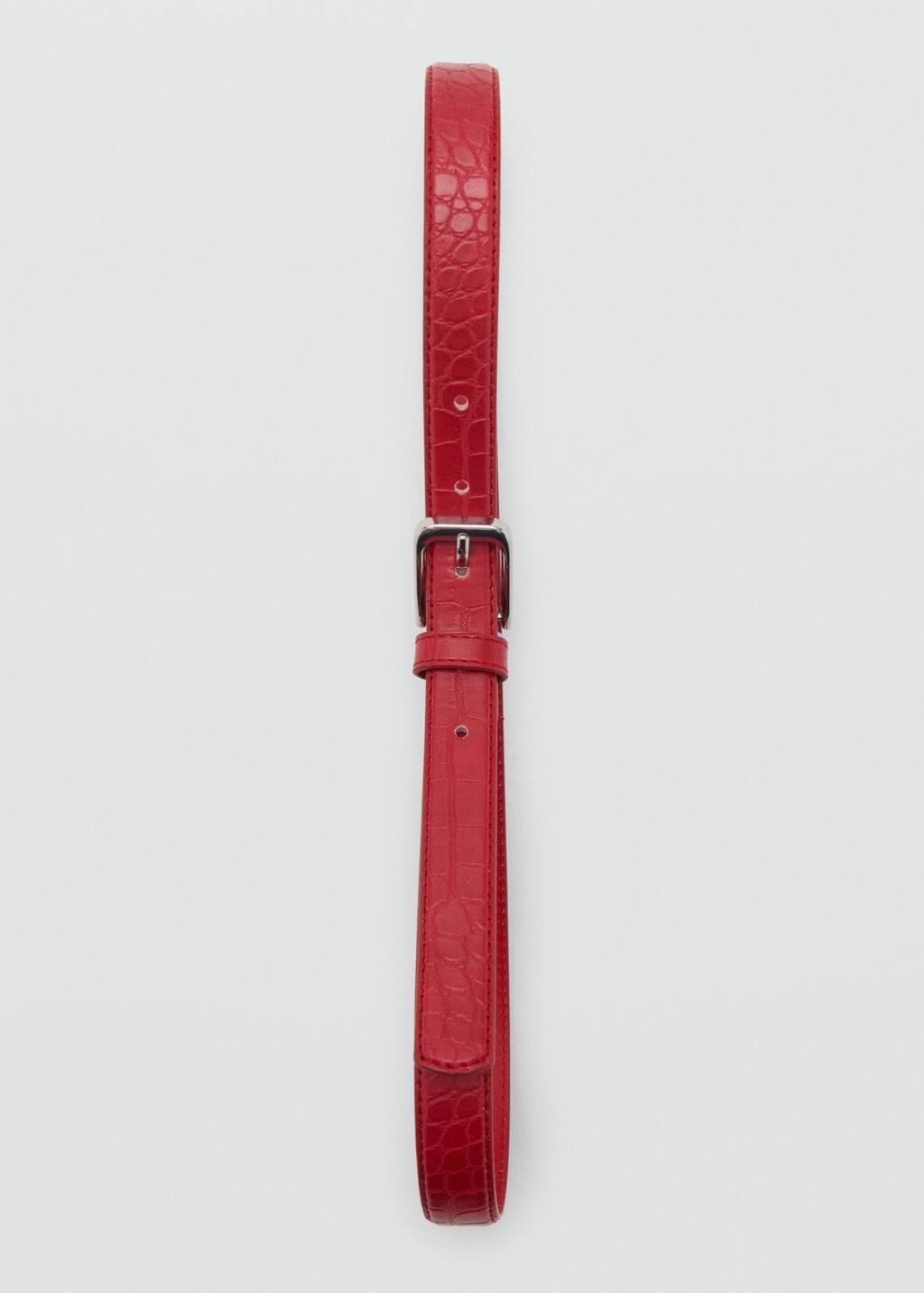 Red Fine Croco Leather-Effect Belt, , large image number 2