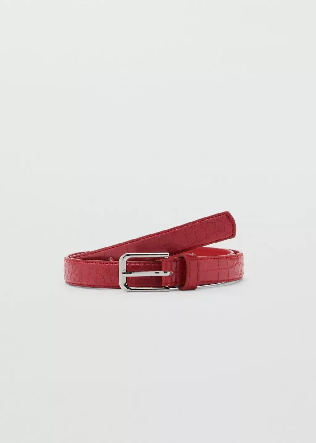 Red Fine Croco Leather-Effect Belt, , large image number 3